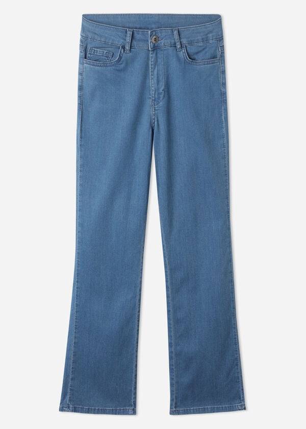 vaqueros cortos acampanados ligeros eco light de calzedonia para mujer en azul