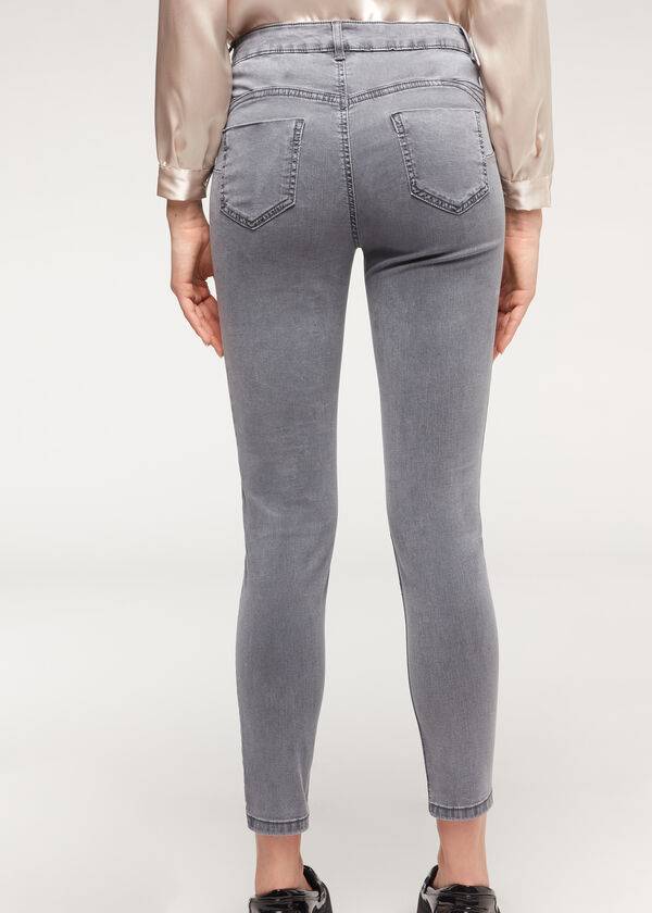 vaqueros de mezclilla con efecto push up ligeros calzedonia eco light para mujer color plateado
