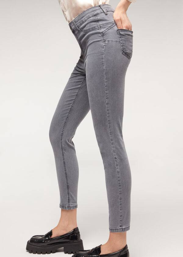 vaqueros de mezclilla con efecto push up ligeros calzedonia eco light para mujer color plateado
