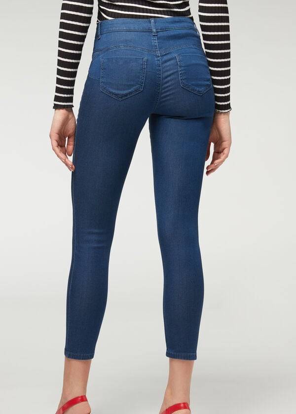vaqueros de mezclilla con efecto push up eco light de calzedonia para mujer color azul marino