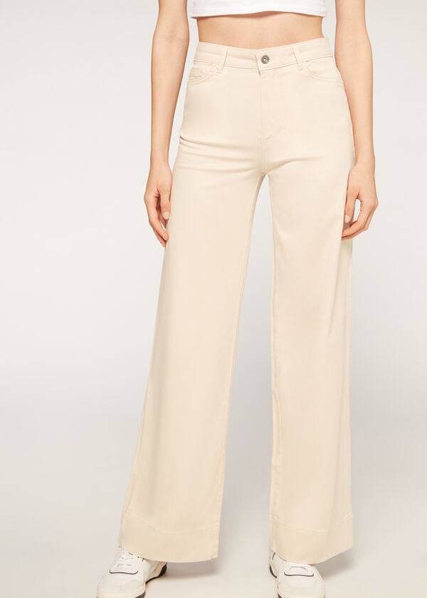 vaqueros mujer calzedonia eco palazzo marrón beige