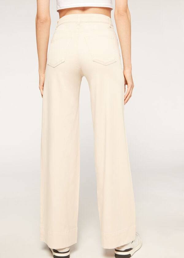 vaqueros mujer calzedonia eco palazzo marrón beige