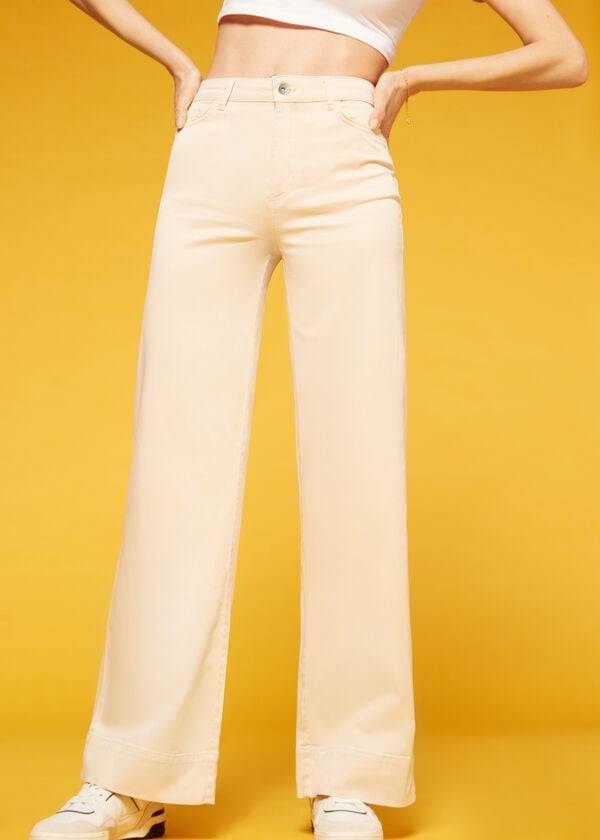 vaqueros mujer calzedonia eco palazzo marrón beige