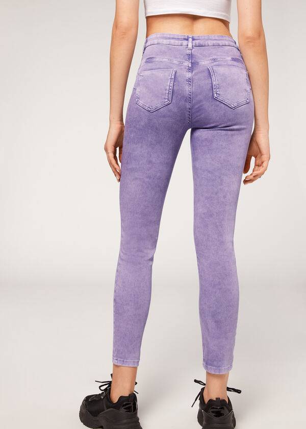 vaqueros ajustados push-up descoloridos de calzedonia para mujer morados