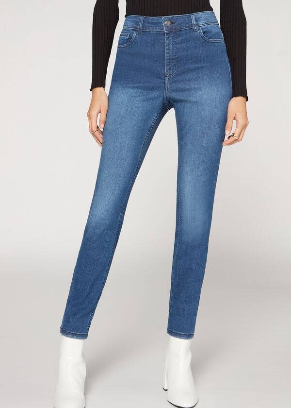 vaqueros superskinny de cintura alta calzedonia super flex denim para mujer en azul