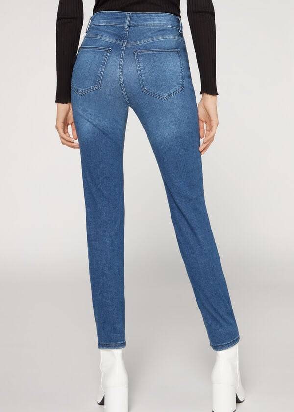vaqueros superskinny de cintura alta calzedonia super flex denim para mujer en azul