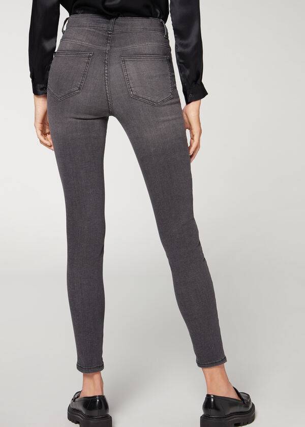 vaqueros superskinny de cintura alta calzedonia super flex denim para mujer color gris
