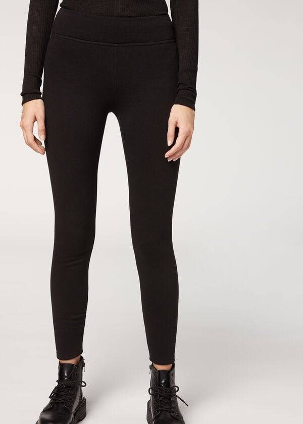 leggings ultra térmicos de felpa negros de calzedonia para mujer
