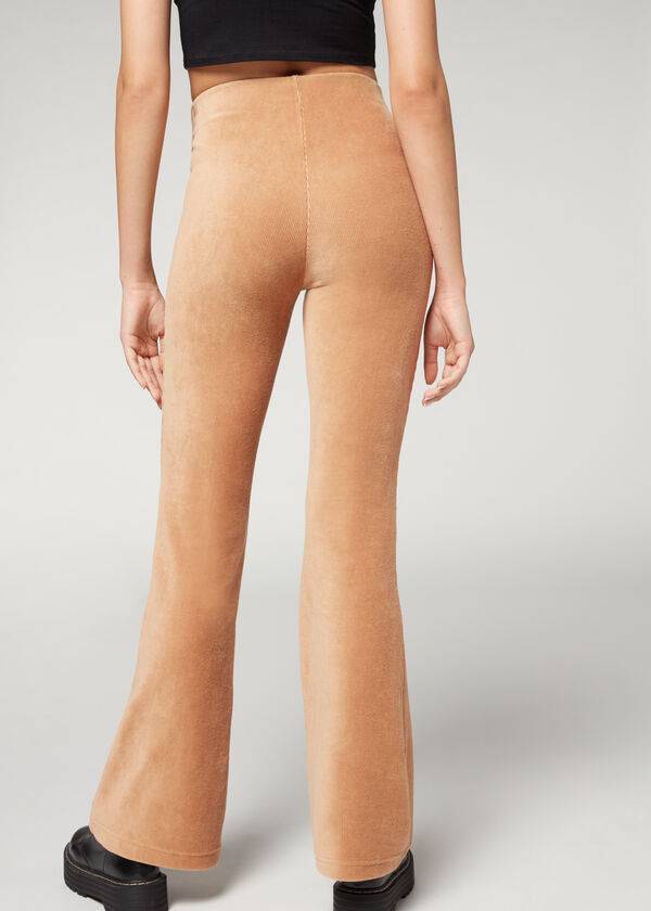 leggings de terciopelo acampanados y acanalados calzedonia para mujer color marrón