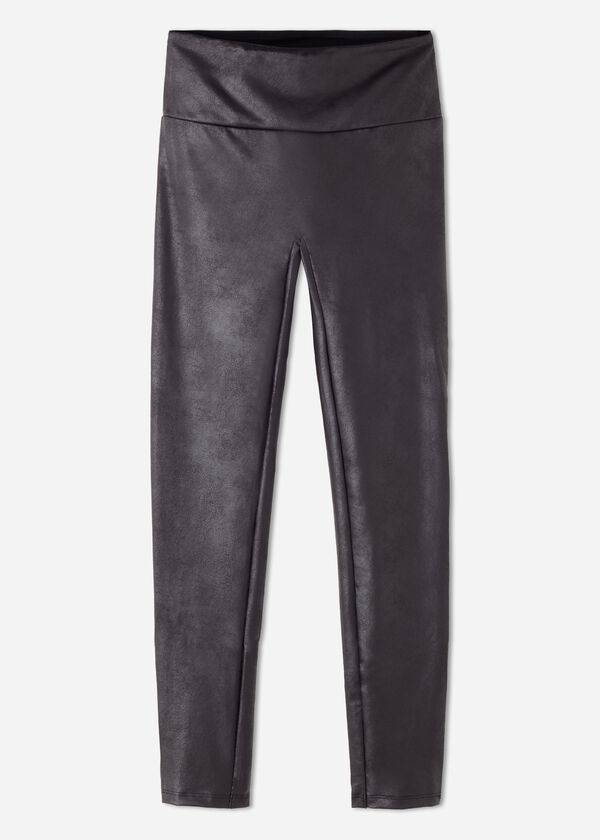 leggings calzedonia total shaper de piel sintética para mujer color negro