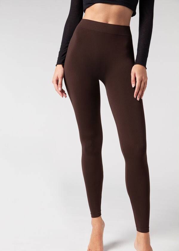 leggings de microfibra ultraopacos marrones de calzedonia para mujer