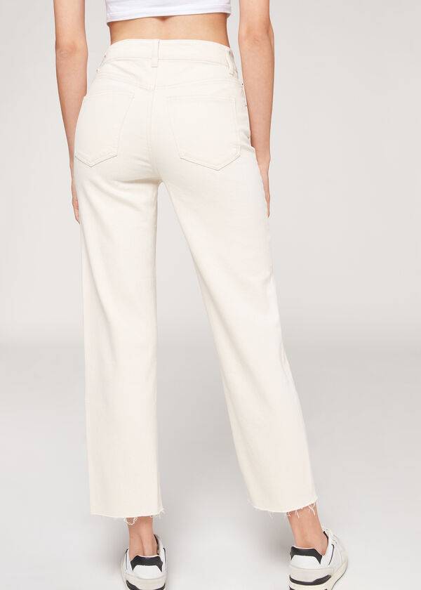 pantalones rectos recortados calzedonia para mujer color blanco
