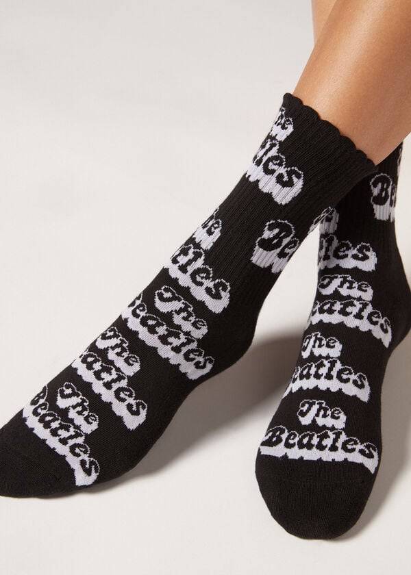 calcetines cortos negros con purpurina de the beatles para mujer de calzedonia