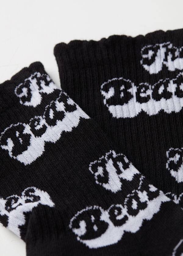 calcetines cortos negros con purpurina de the beatles para mujer de calzedonia