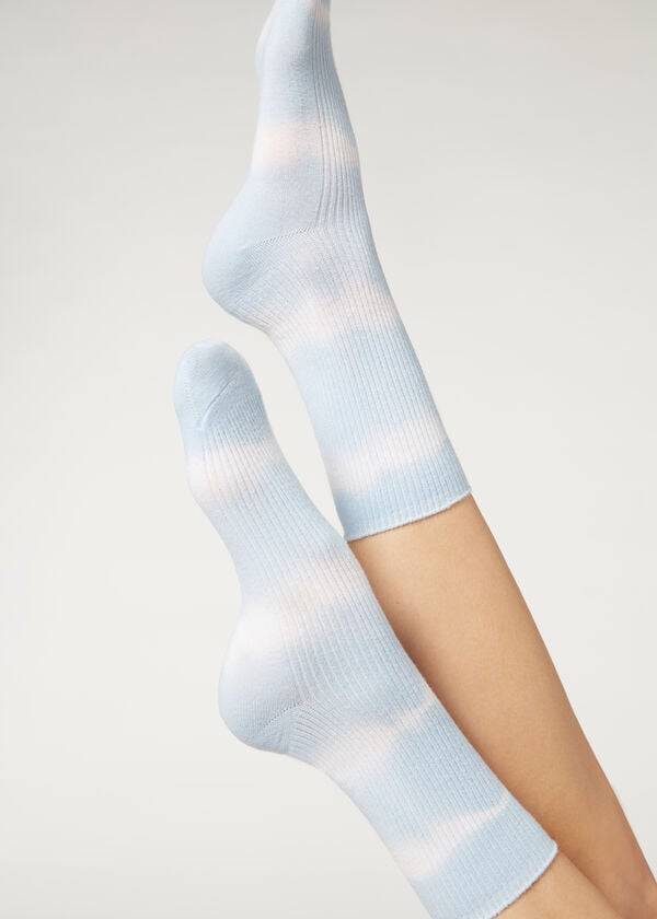 calcetines cortos con estampado tie-dye de calzedonia para mujer en azul
