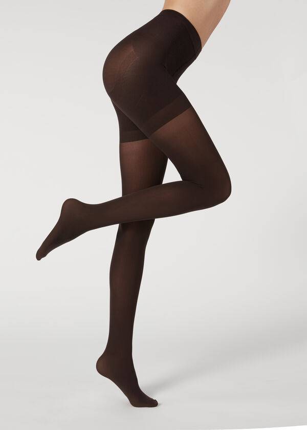 medias opacas calzedonia 50 denier total shaper para mujer color café