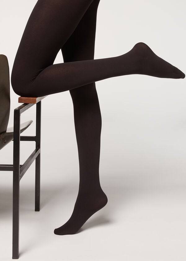 medias opacas de algodón y microfibra de 100 deniers para mujer de calzedonia color negro