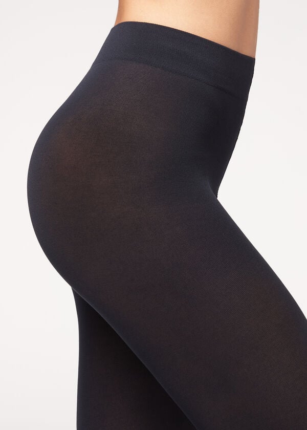 medias opacas azules de algodón y microfibra de 100 deniers de calzedonia para mujer