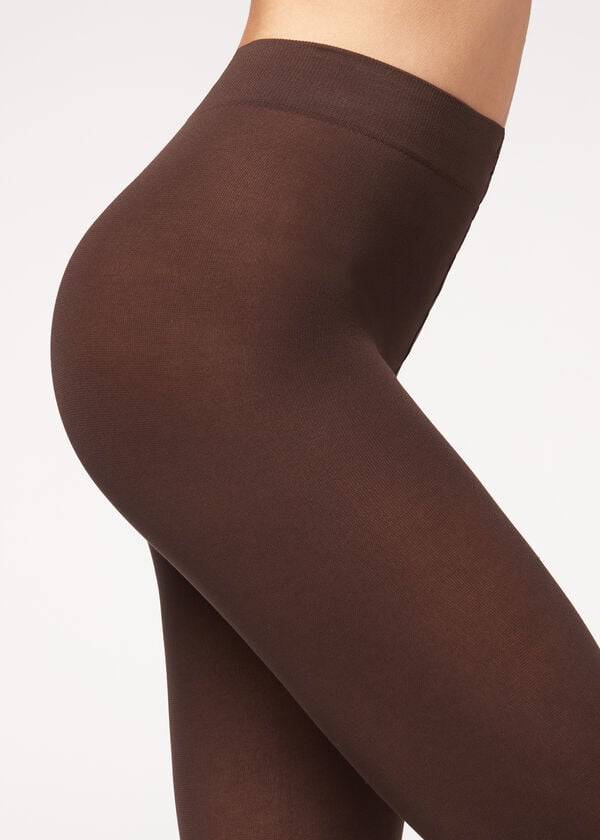 medias opacas calzedonia de algodón y microfibra de 100 deniers para mujer color café