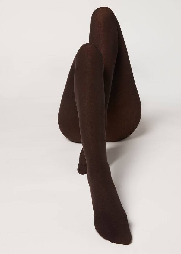 medias opacas de algodón ecológico de 150 deniers para mujer de calzedonia coffee