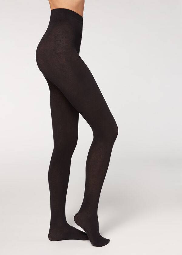 medias opacas calzedonia de algodón ecológico de 150 deniers para mujer color negro