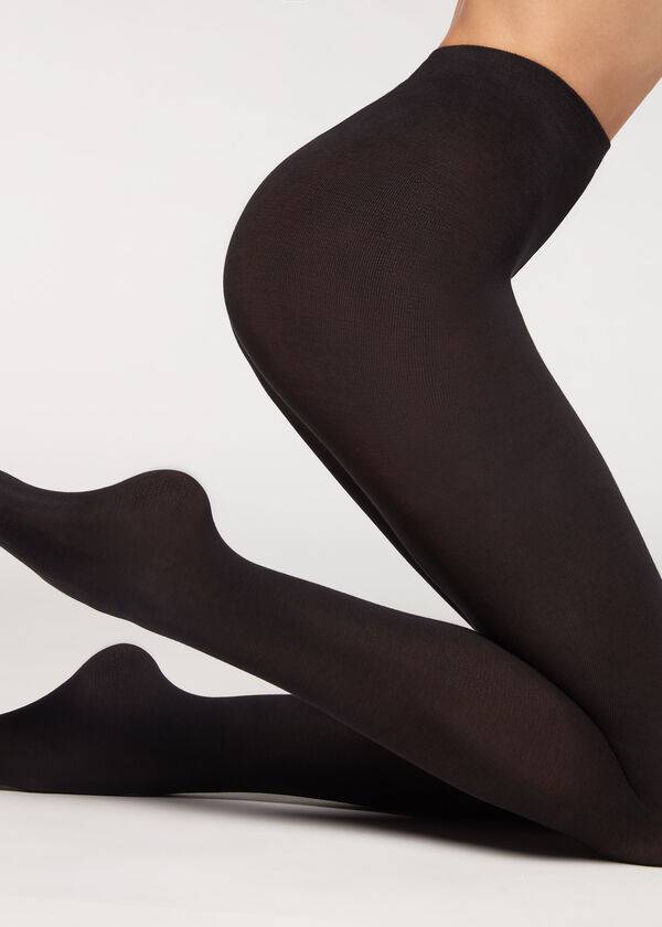 medias opacas calzedonia de algodón ecológico de 150 deniers para mujer color negro