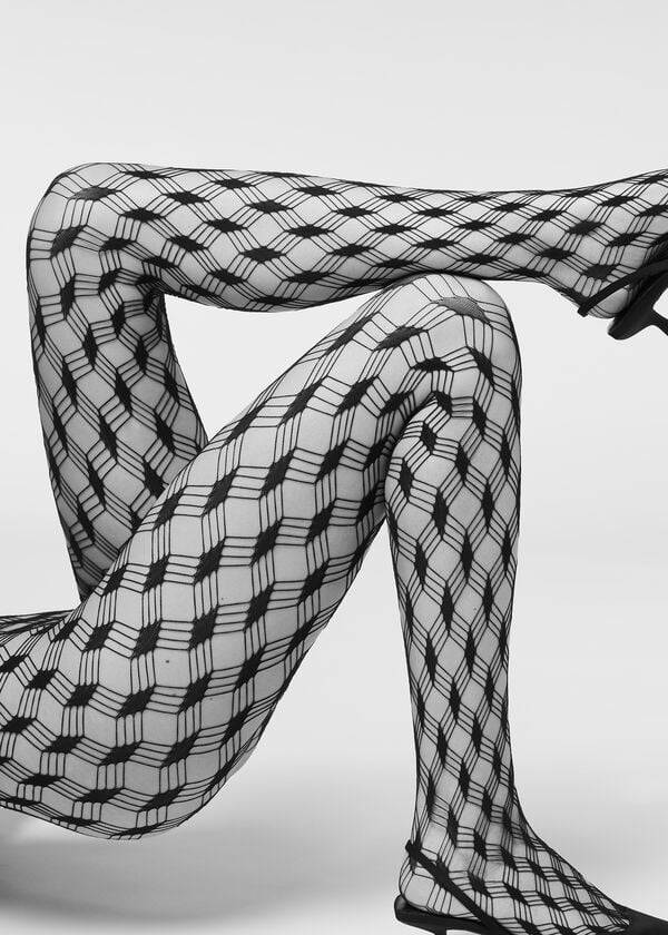 medias negras de malla ecológica con estampado de diamantes maxi de calzedonia para mujer
