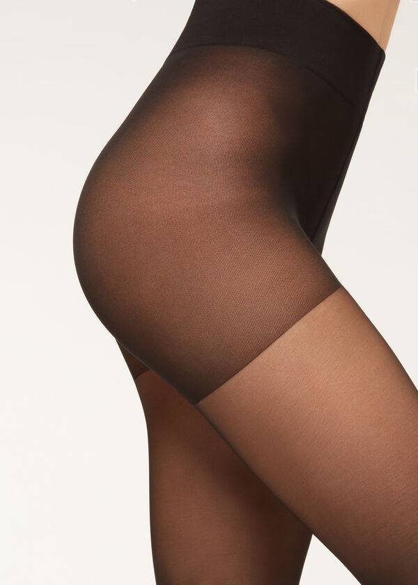 medias transparentes de media altura action de 40 deniers de calzedonia para mujer color negro