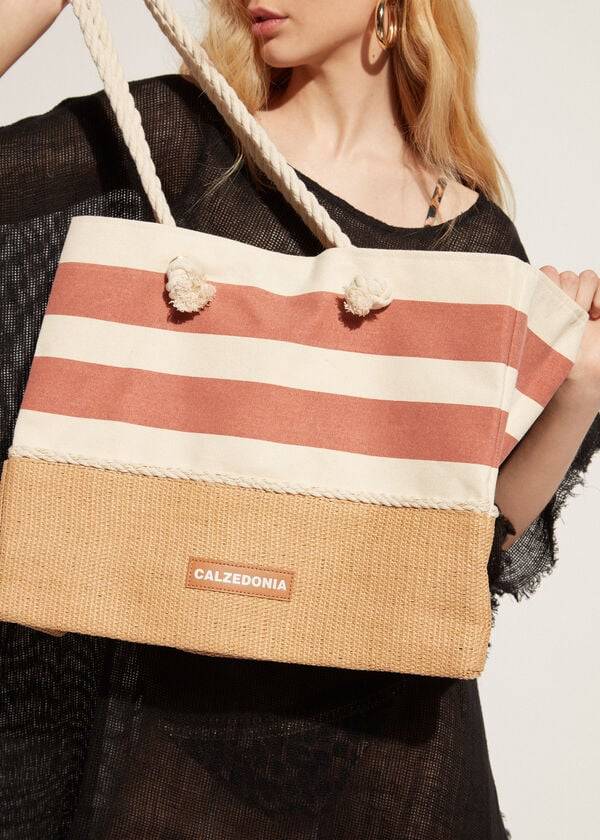 bolso de playa marrón a rayas de calzedonia accesorios para mujer