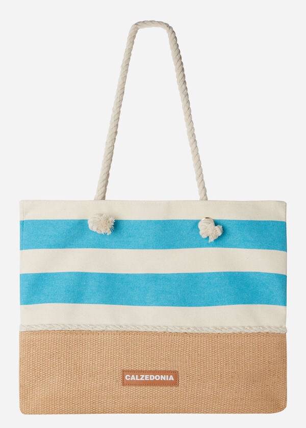 bolso de playa a rayas calzedonia para mujer en color verde turquesa y accesorios