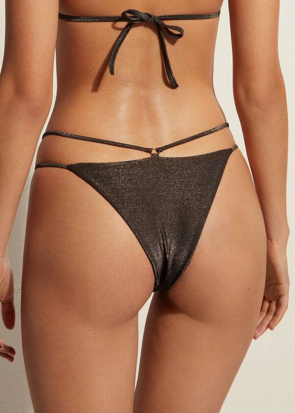 braguita de bikini brasileña hollywood con tiras laterales de calzedonia para mujer color negro