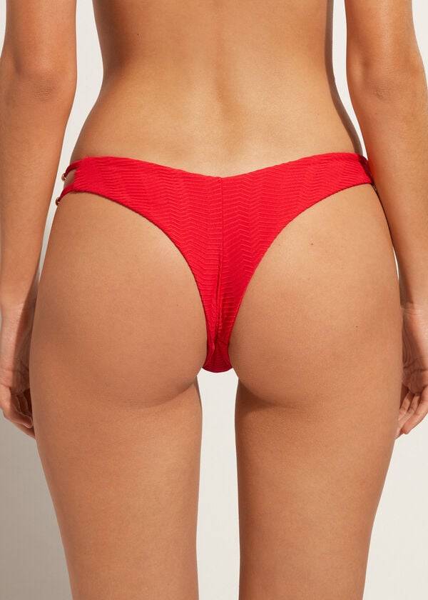 braguita de bikini brasileña casablanca de corte alto con diseño de chevrón de calzedonia para mujer color rojo