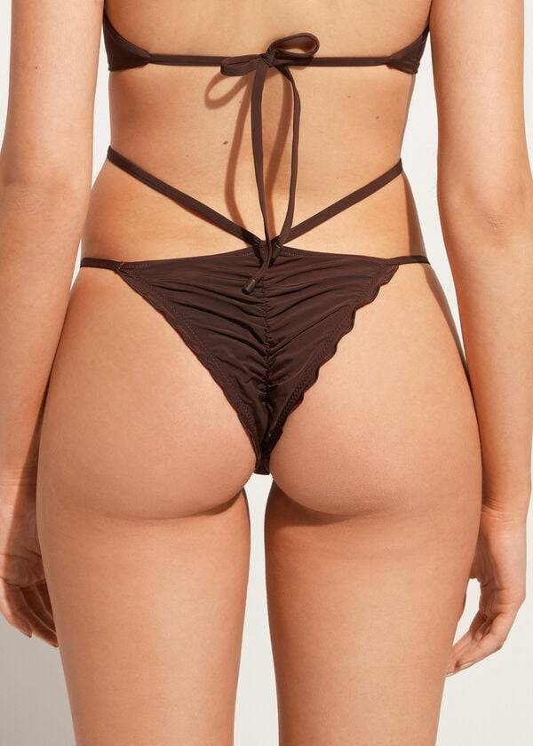 braguita de bikini brasileña islamorada de corte alto calzedonia para mujer en color marrón café