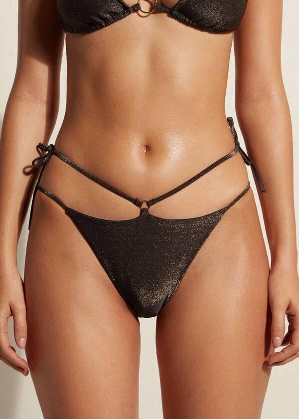 braguita de bikini brasileña hollywood de lamé de calzedonia para mujer color negro