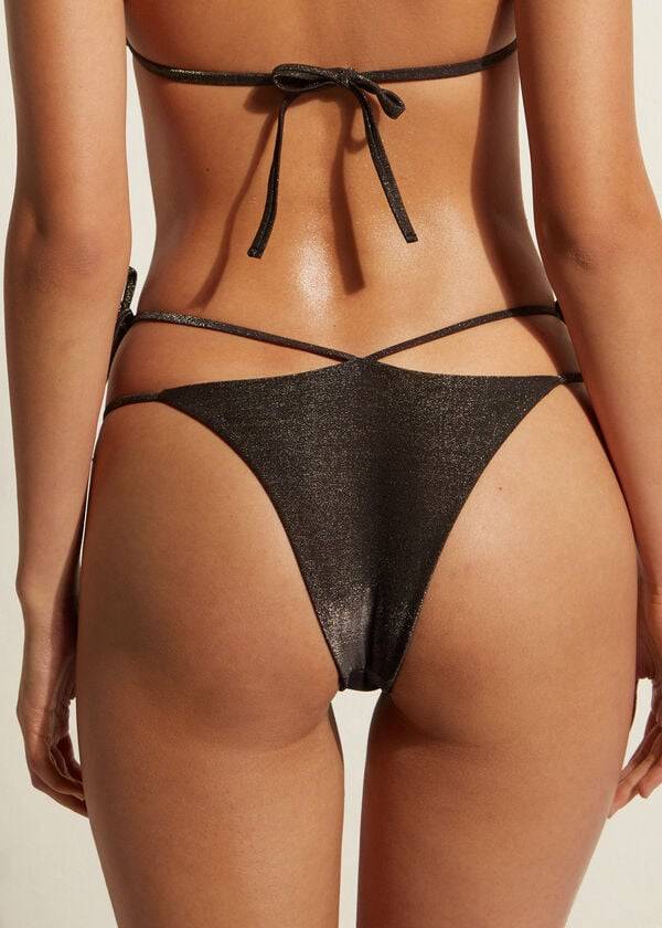 braguita de bikini brasileña hollywood de lamé de calzedonia para mujer color negro