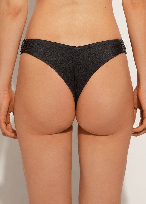 braguita de bikini brasileña cannes de corte alto con lentejuelas de calzedonia para mujer color negro