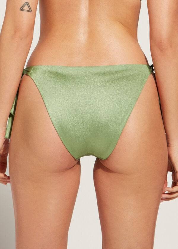 braguita de bikini cannes con lazo lateral y lentejuelas de calzedonia para mujer color verde