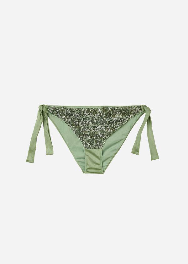 braguita de bikini cannes con lazo lateral y lentejuelas de calzedonia para mujer color verde