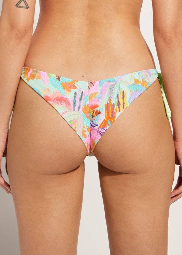 braguita de bikini brasileña con lazo lateral de calzedonia para mujer color verde tahiti