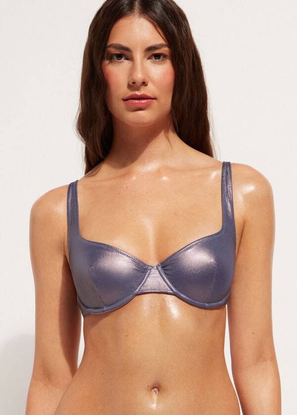 top de bikini balconette daytona con efecto revestido de calzedonia para mujer azul
