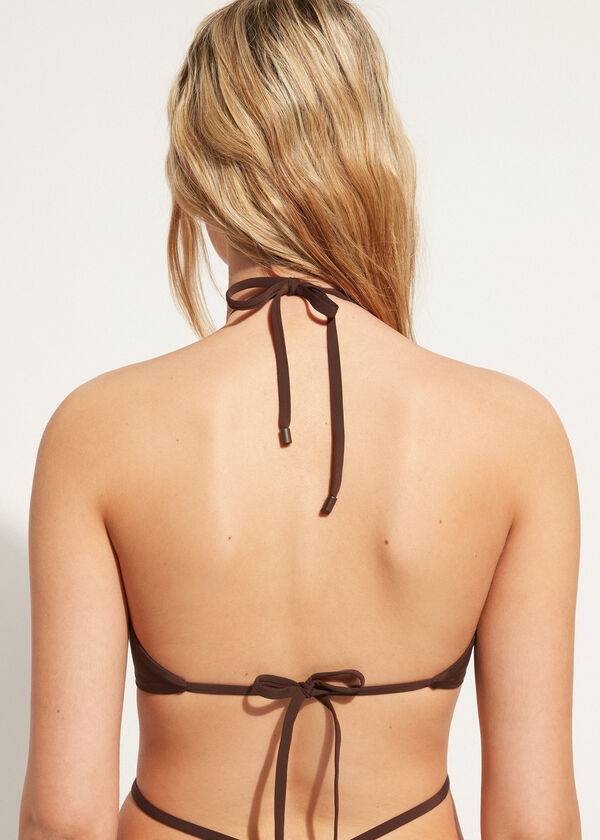bikini bandeau islamorada con cordón de calzedonia para mujer color marrón café