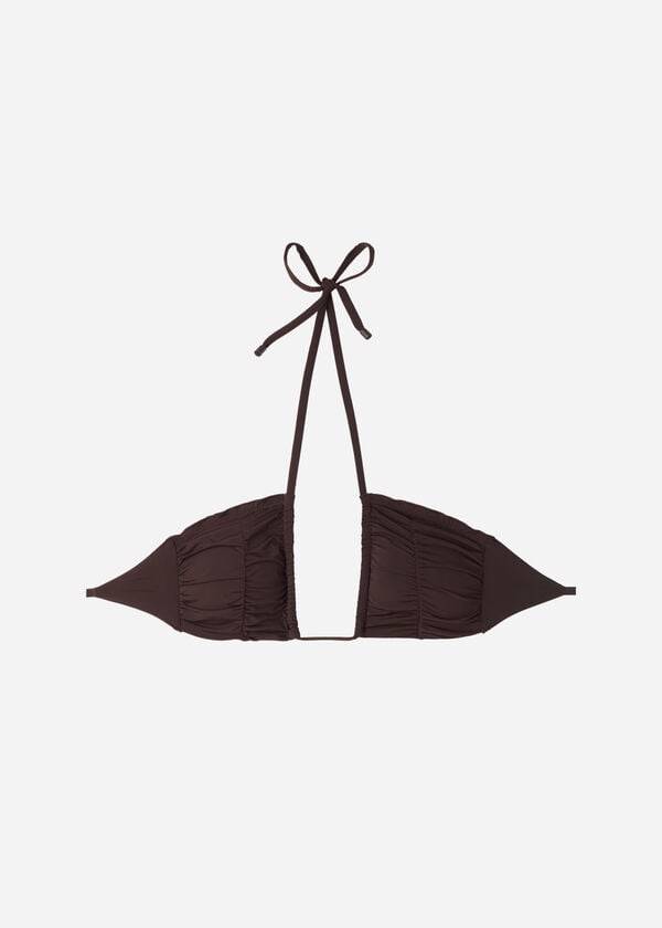 bikini bandeau islamorada con cordón de calzedonia para mujer color marrón café