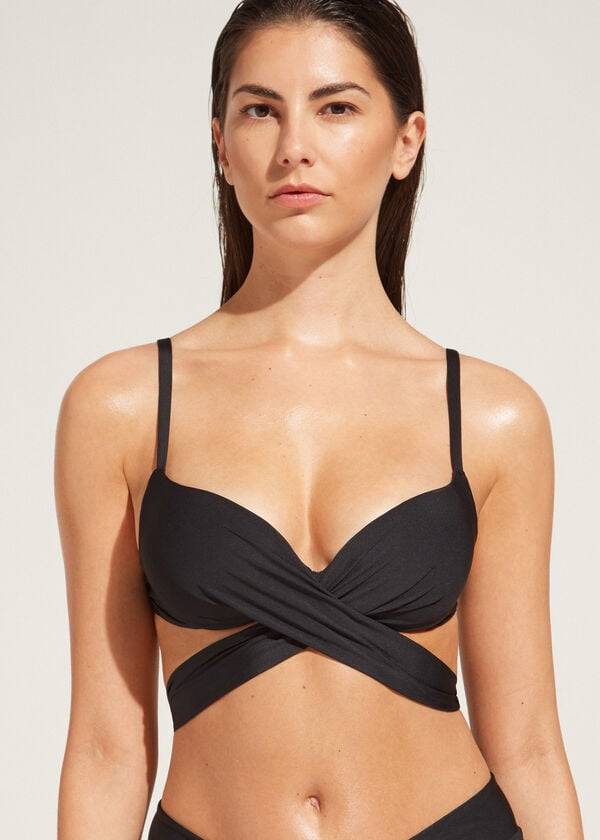 bikini indonesia con push-up y relleno graduado de calzedonia para mujer color negro