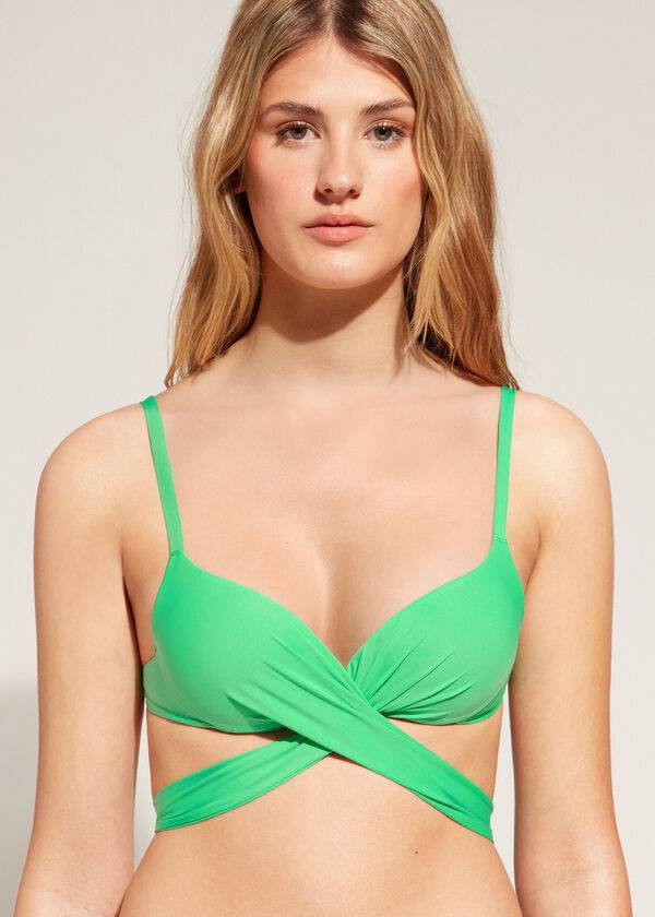 bikini indonesia con push-up y relleno graduado de calzedonia para mujer color verde