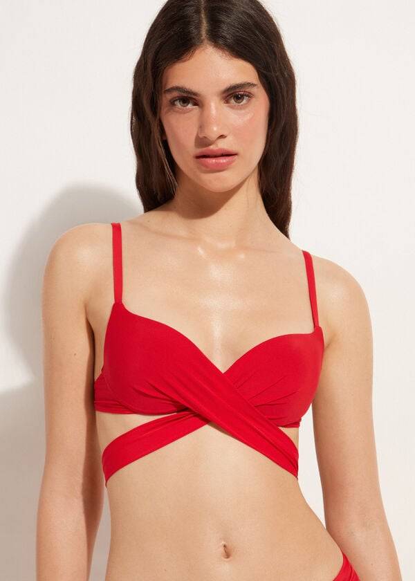 bikini de mujer con push-up acolchado graduado y color rojo de calzedonia indonesia