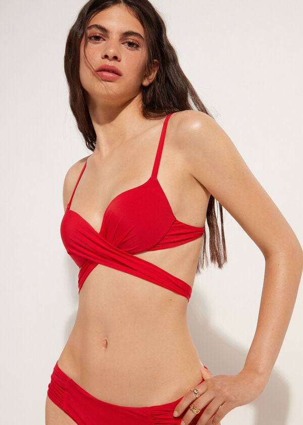 bikini de mujer con push-up acolchado graduado y color rojo de calzedonia indonesia