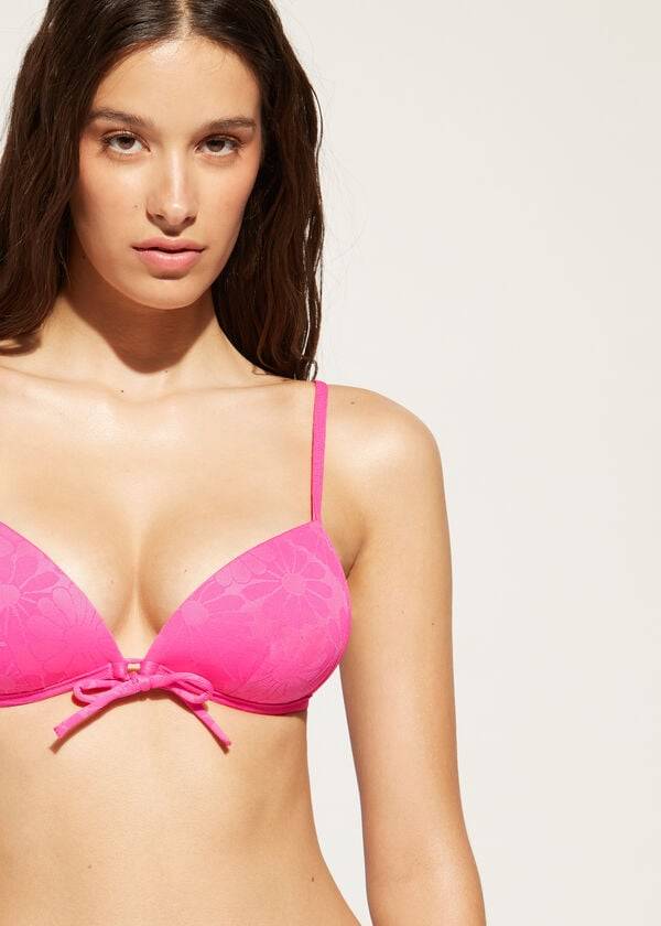 bikini triangular con relleno graduado antibes de calzedonia para mujer color rosa