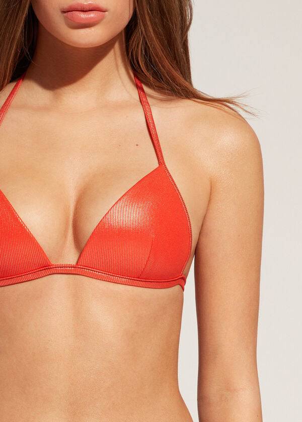 bikini triangular con relleno graduado calzedonia antigua para mujer en color naranja coral
