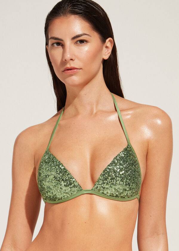 bikini triangular con relleno graduado cannes de calzedonia para mujer color verde