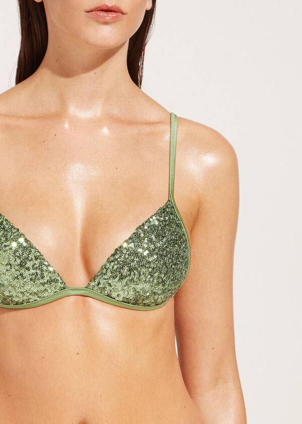 bikini triangular con relleno graduado cannes de calzedonia para mujer color verde